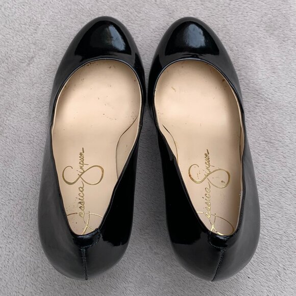 Jessica Simpson Faux Patent Leather Wedge Heels Sz 8.5 - Picture 7 of 14